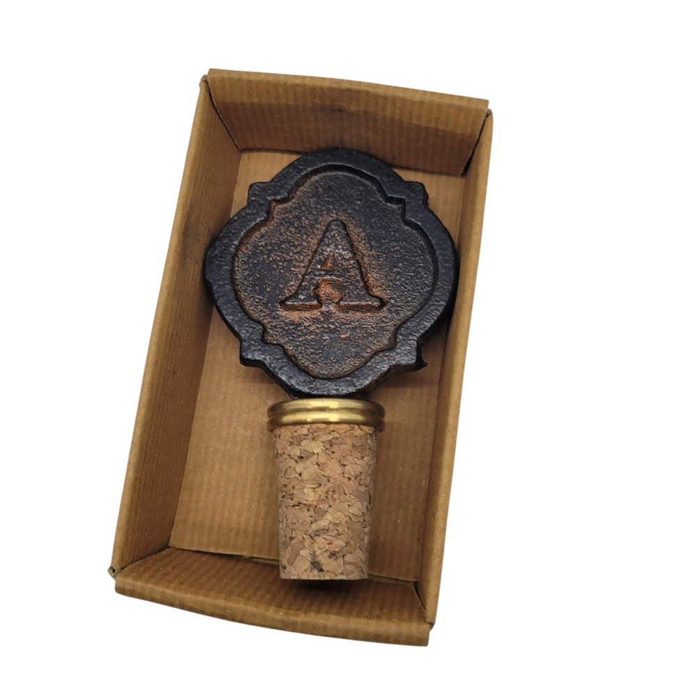 Mud Pie Initial Wine Cork A Cast Iron Bottle Stopper Rustic Bronze NEW